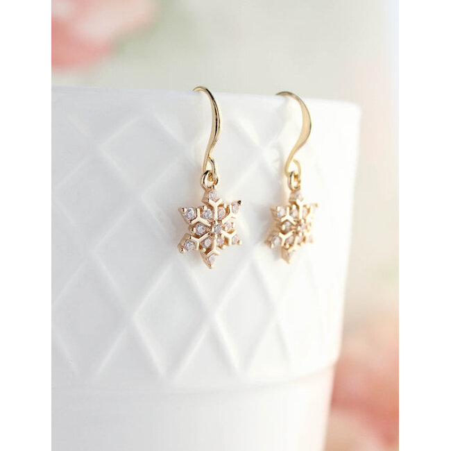 A Pocket of Posies Little Snowflake  Earrings - Glossy Gold and Sparkling Glass