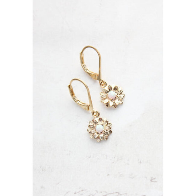 A Pocket of Posies Little Daisy Earrings - Glossy Gold and Opal Glass