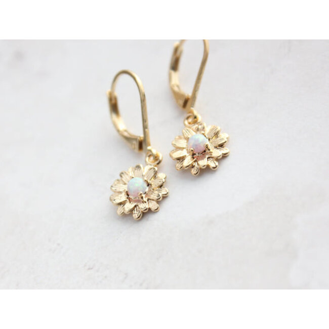 A Pocket of Posies Little Daisy Earrings - Glossy Gold and Opal Glass