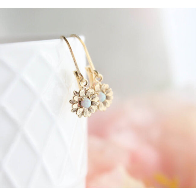 A Pocket of Posies Little Daisy Earrings - Glossy Gold and Opal Glass
