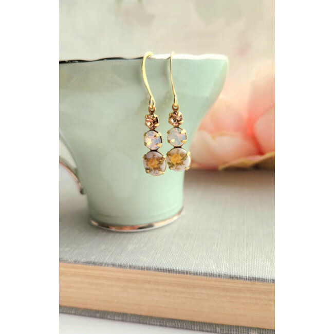 A Pocket of Posies Vintage Glass Earrings With Three Jewel - Yellow Rose