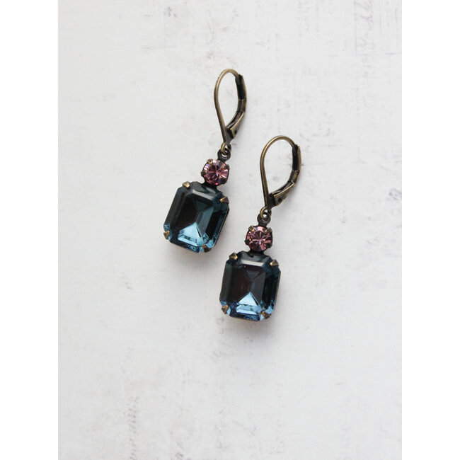 A Pocket of Posies Drop Earrings - Vintage Navy Glass