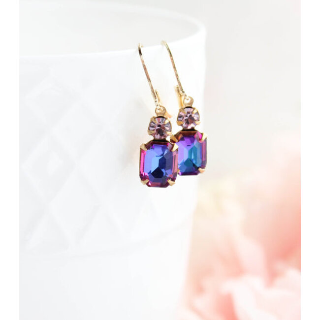 A Pocket of Posies Small Drop Earrings - Amethyst & Dark Aurora Purple Pink