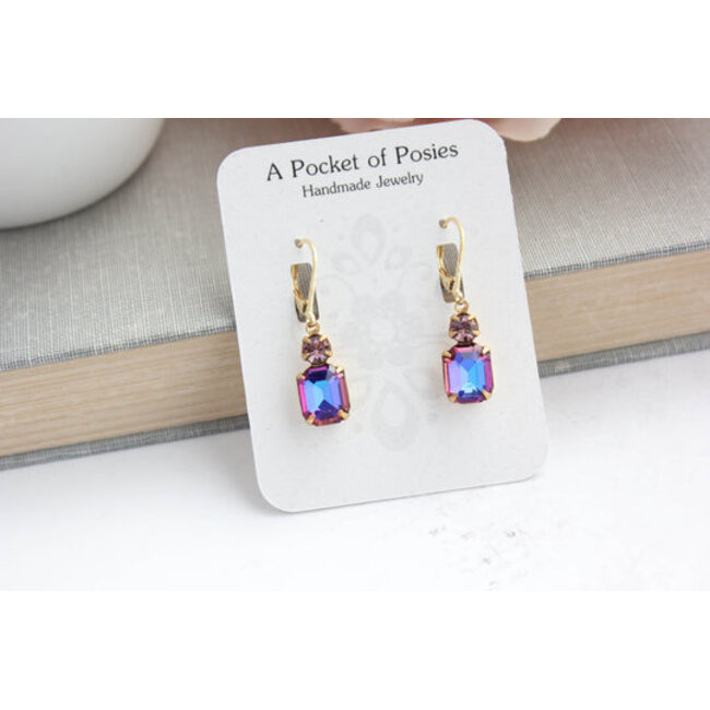 A Pocket of Posies Small Drop Earrings - Amethyst & Dark Aurora Purple Pink