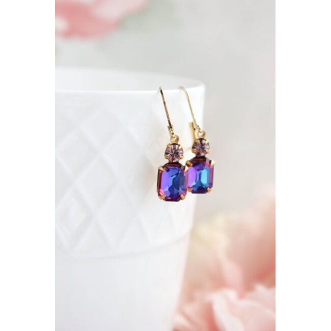 A Pocket of Posies Small Drop Earrings - Amethyst & Dark Aurora Purple Pink