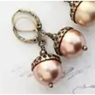 A Pocket of Posies Pearl Acorn Earrings - Antiqued Brass in Rose Gold