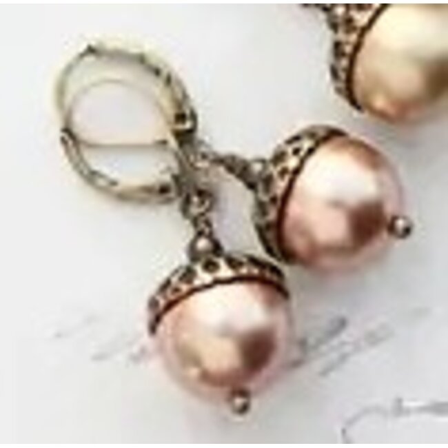 A Pocket of Posies Pearl Acorn Earrings- Antiqued Brass in Rose Gold