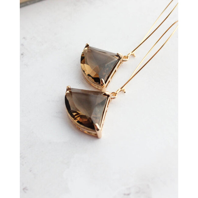 A Pocket of Posies Art Deco Earrings - Large Brown Glass