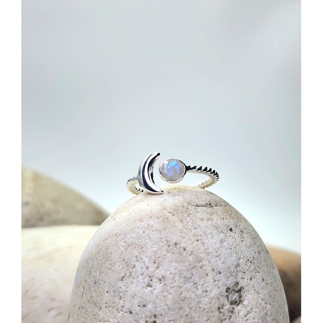 Heart + Lotus Sun + Moonstone Ring in Sterling Silver