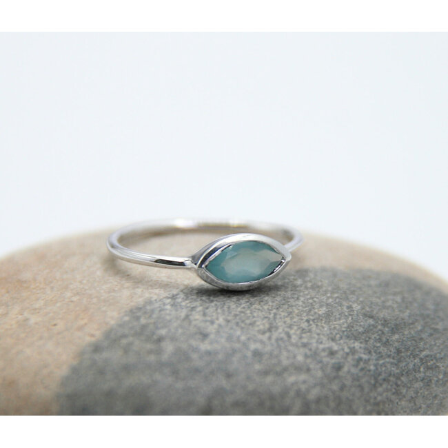 Heart + Lotus Aqua Chalcedony Sterling Silver Ring - Calm + Clarity