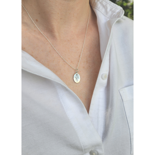 Heart and Lotus January Birth  Flower Necklace in Snowdrop + Sterling Silver