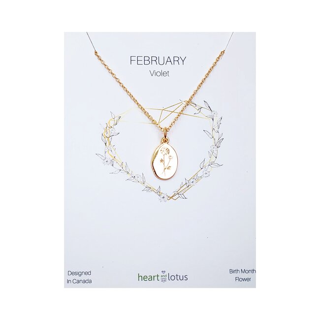 Heart + Lotus February Birth Flower Necklace in Violet + Gold