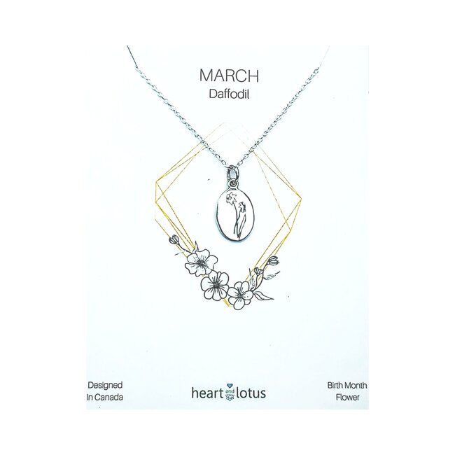 Heart + Lotus March Birth Flower Necklace in Daffodil + Sterling Silver