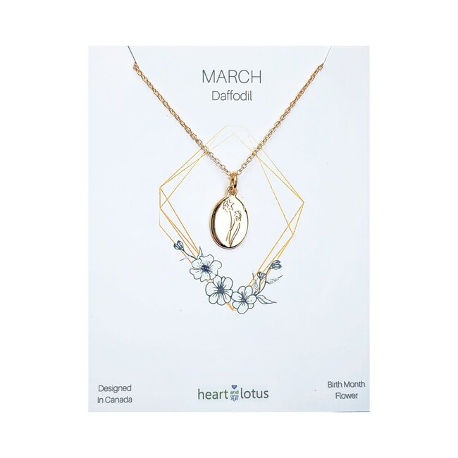 Heart + Lotus March Birth  Flower Necklace in Daffodil + Gold