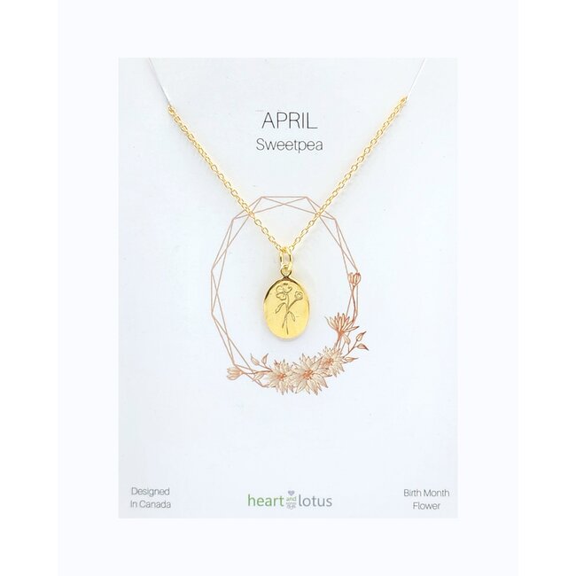 Heart + Lotus April Birth Flower Necklace in Sweetpea +Gold