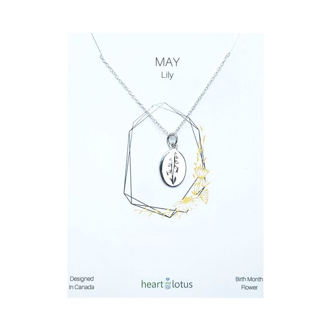 Heart + Lotus May Birth Flower Necklace in Lily + Sterling Silver