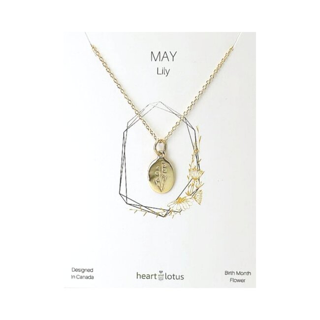 Heart + Lotus May Birth Flower Necklace in Lily + Gold