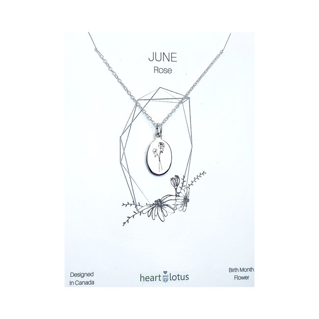 Heart + Lotus June Birth Flower Necklace in Rose + Sterling Silver