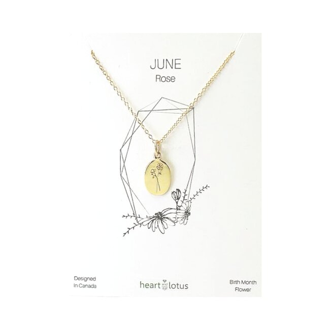 Heart + Lotus June Birth Flower Necklace in Rose + Gold