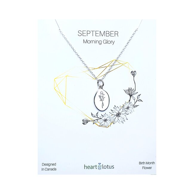 Heart + Lotus September Birth Flower Necklace in Morning Glory Sterling Silver