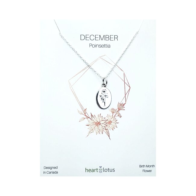 Heart + Lotus December Birth Flower Necklace in Poinsettia + Sterling Silver