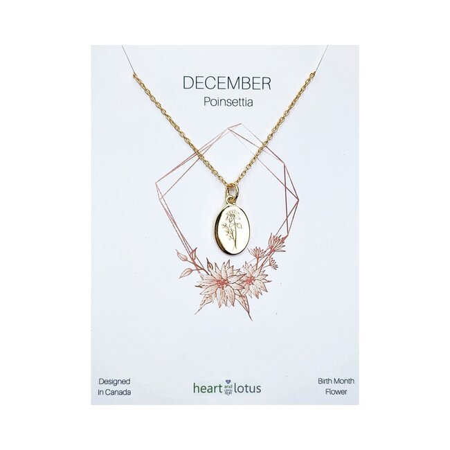 Heart and Lotus December Birth Flower Necklace in Poinsettia + Gold