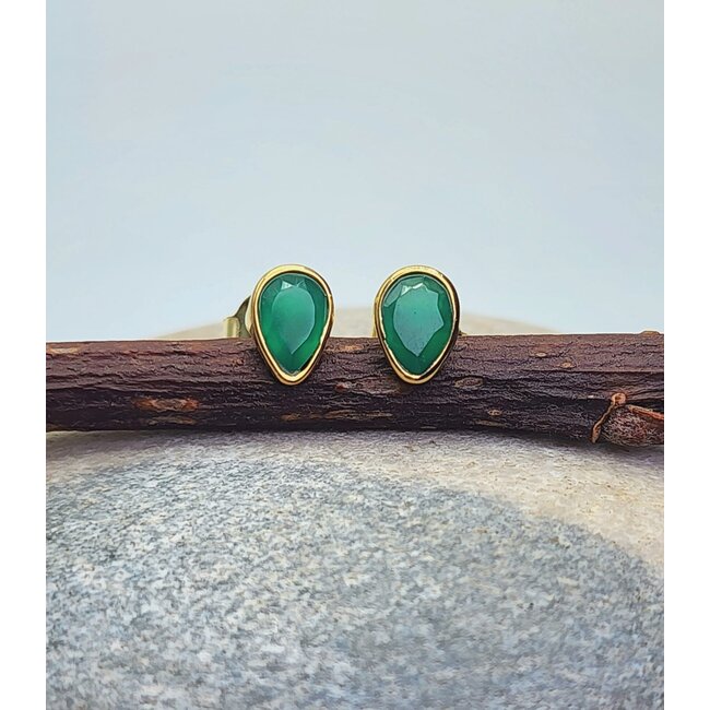 Heart + Lotus Boost Earrings in Green Onyx + Gold