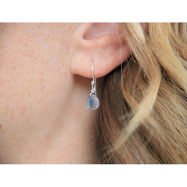 Heart + Lotus Labradorite Drop Earrings in  Sterling Silver