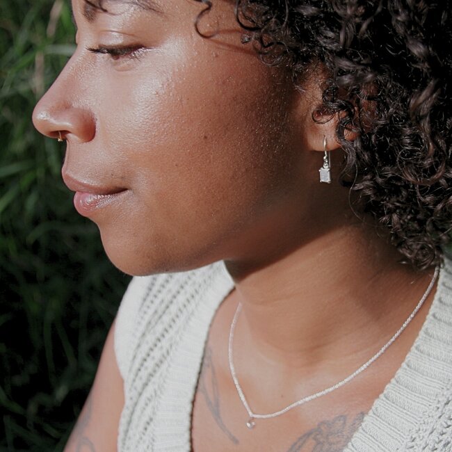 Heart and Lotus Radiance  Earrings in  Rainbow  Moonstone +  Sterling Silver
