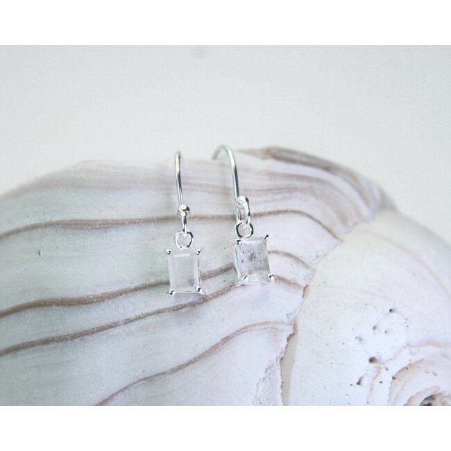 Heart + Lotus Radiance  Earrings in  Rainbow  Moonstone +  Sterling Silver
