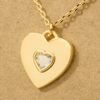 Shirleybird Necklace - Heart with Inner Cubic Zirconia