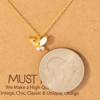 Shirleybird Necklace - Butterfly Gold Pendant with Cubic Zirconia