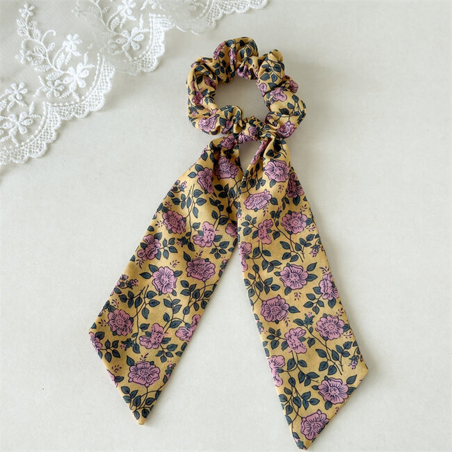 E&S Accessories Floral Scrunchie with Ribbon (more colours)