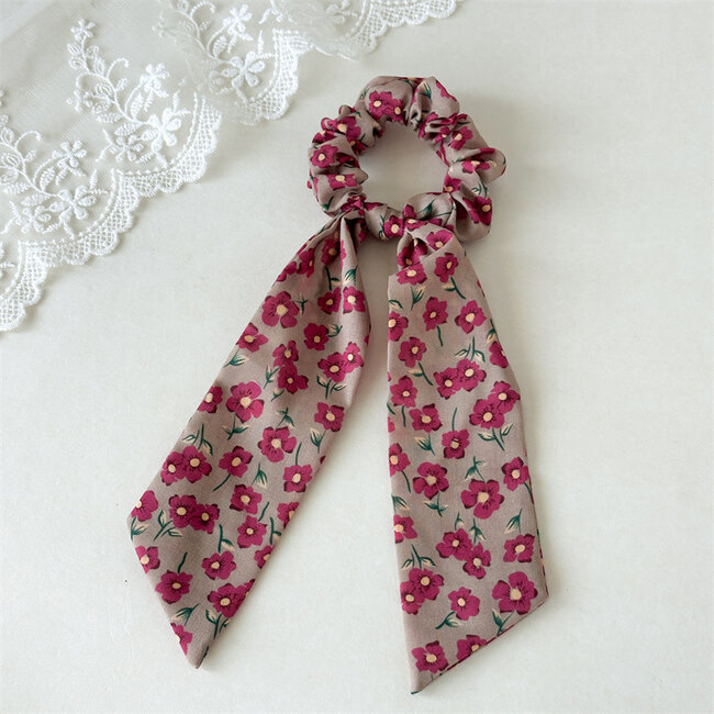 E&S Accessories Floral Scrunchie with Ribbon (more colours)