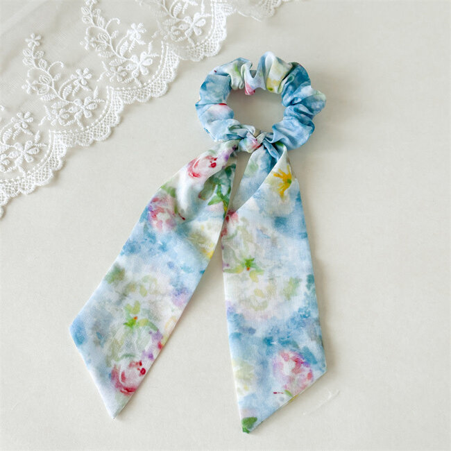 E&S Accessories Floral Scrunchie with Ribbon (more colours)