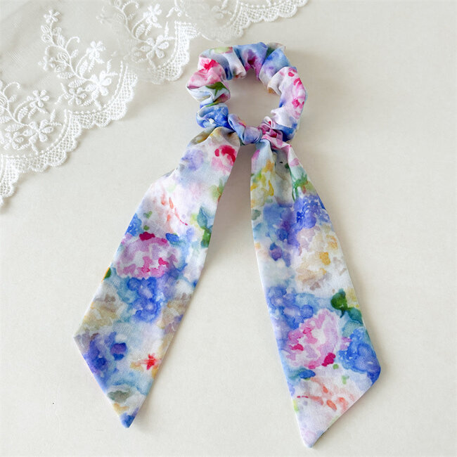 E&S Accessories Floral Scrunchie with Ribbon (more colours)
