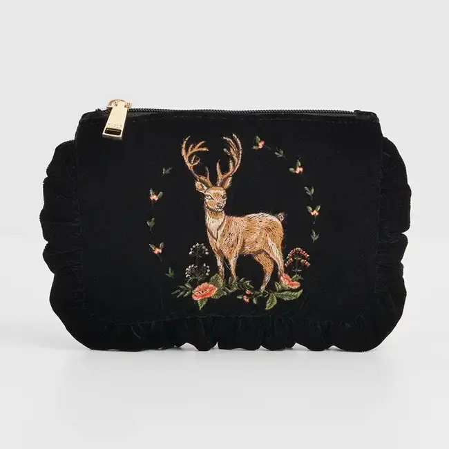 Fable England Aurora Embroidered Black Medium Pouch