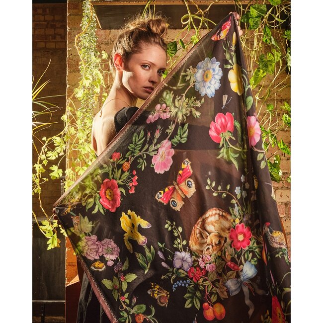 Fable England Alice Garden Black Narrative Square Scarf
