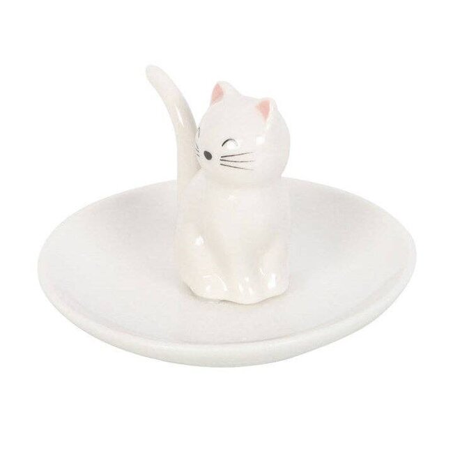Sitting White Cat Face Trinket Dish