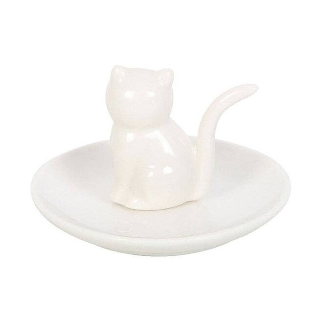Sitting White Cat Face Trinket Dish