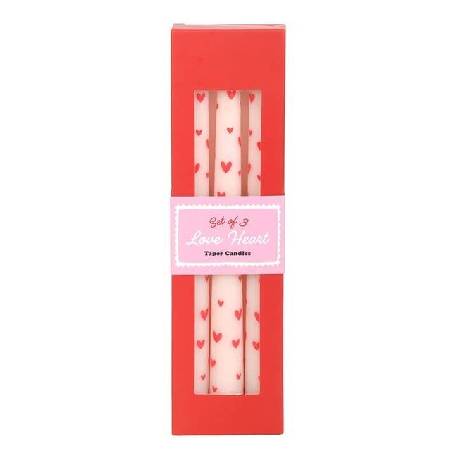 Set of 3 Love Heart, Valentine's Day Taper Candles
