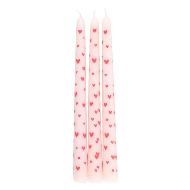 Set of 3 Love Heart, Valentine's Day Taper Candles