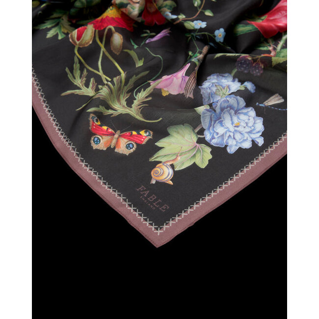 Fable England Alice Garden Black Narrative Square Scarf
