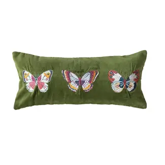 Cotton Velvet Lumbar Pillow with Embroidered Butterfly