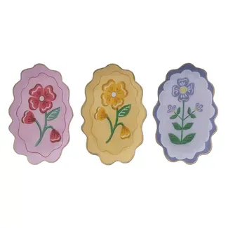 Enameled Metal Scalloped Printed Tray with Flower (more colours)