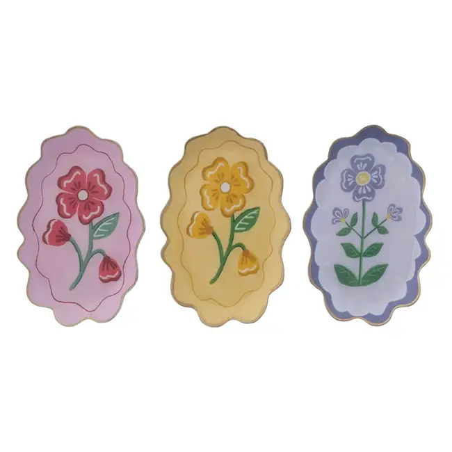 Enameled Metal Scalloped Printed Tray with Flower (more colours)
