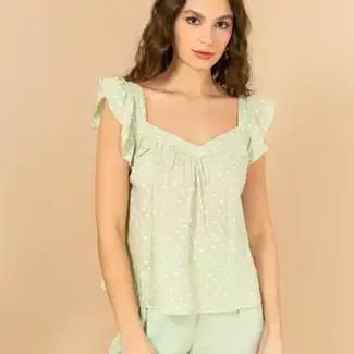 Sleeveless Polka Dot Top In Green