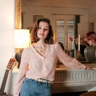 V-neck Blouse With Floral Print & Embroidery (More Colours)