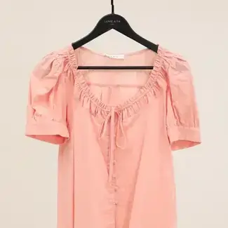 Short-sleeve Top With Gathered Neckline & Bow