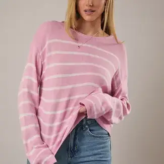 Long Sleeve Stripe Sweater in Pink